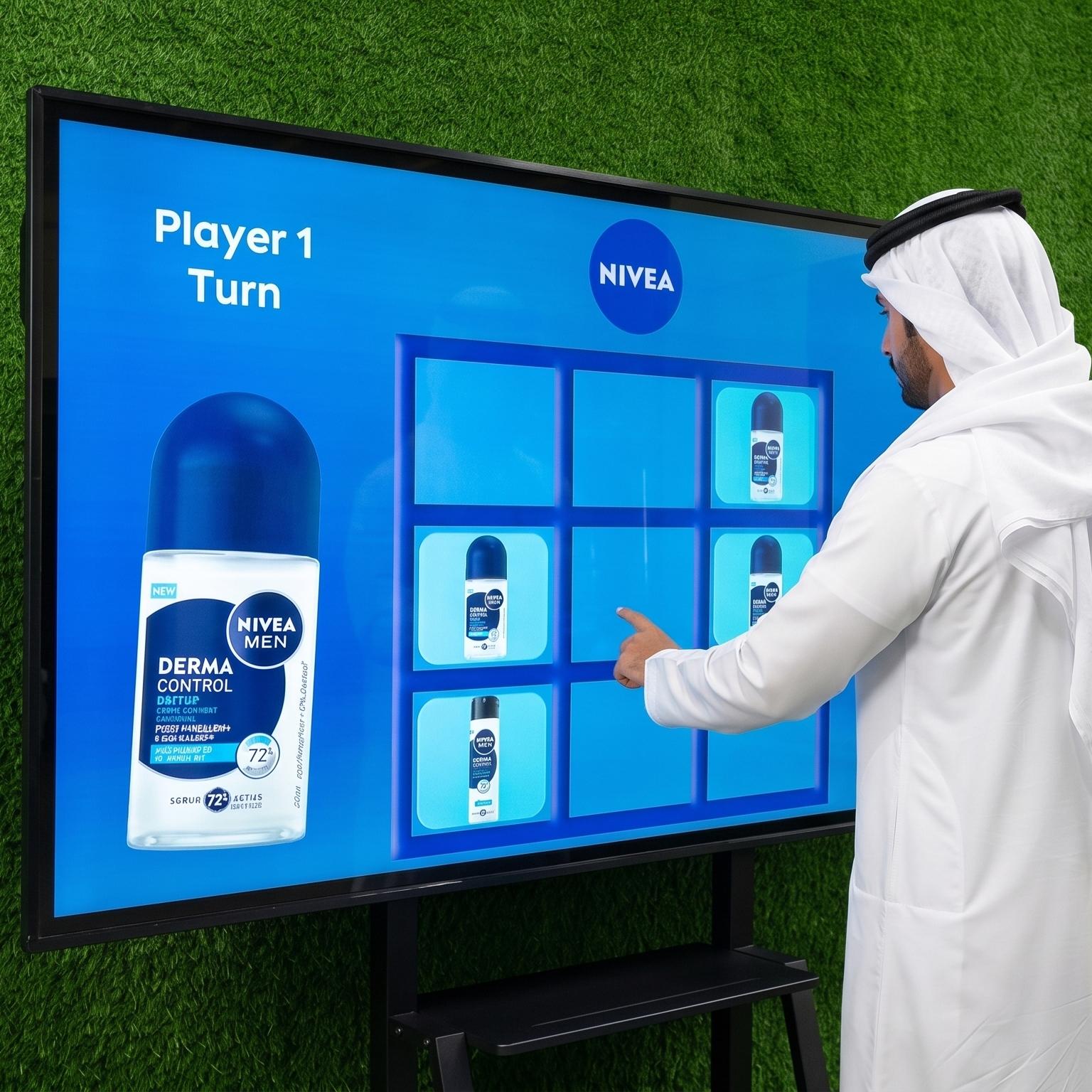 Interactive AI Tic-Tac-Toe game display for event brand activation in Dubai